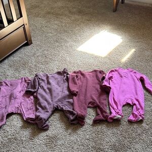 Set of 4 Girls' Footed Sleepers in Pink & Mauve